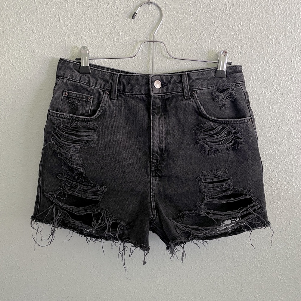 Topshop Black Distressed Jean Shorts